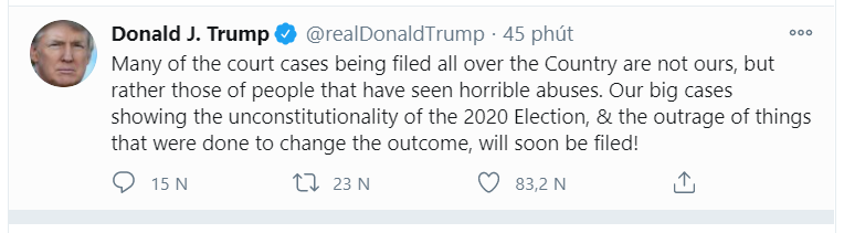Ông Trump nói bầu cử 2020 là &quot;vi hiến&quot;, thông báo sắp có &quot;vụ kiện lớn&quot; - Ảnh 2.