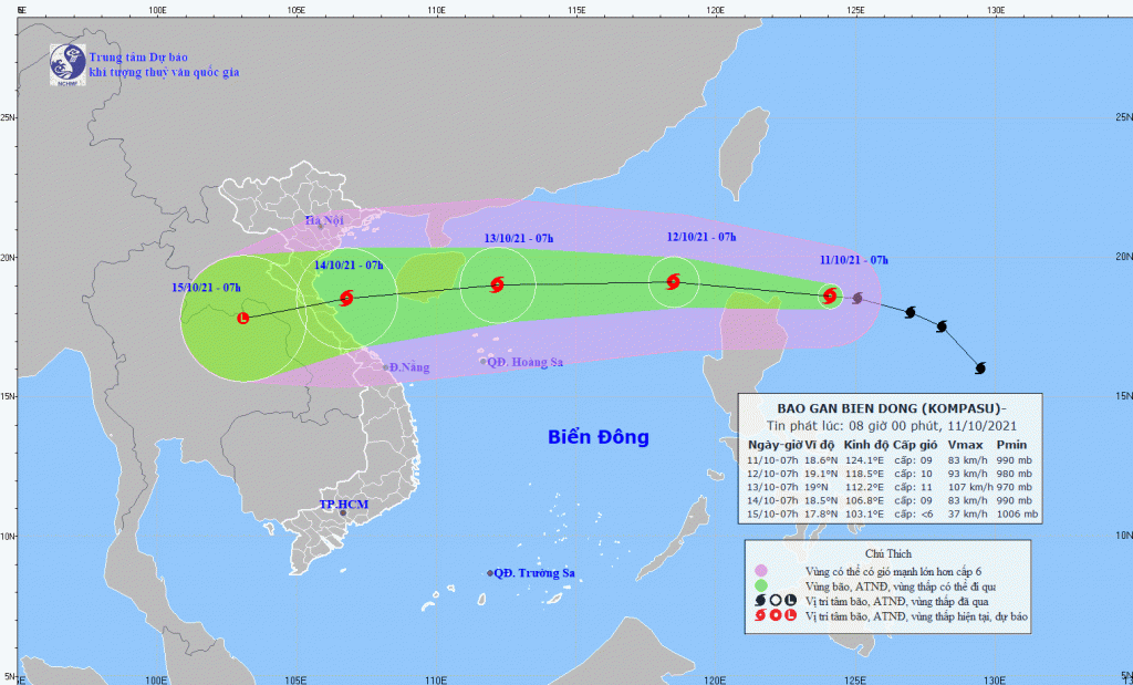 Tin bão gần biển Đông: Bão Kompasu đang tiến vào Biển Đông với sức gió giật cấp 11 - Ảnh 1.