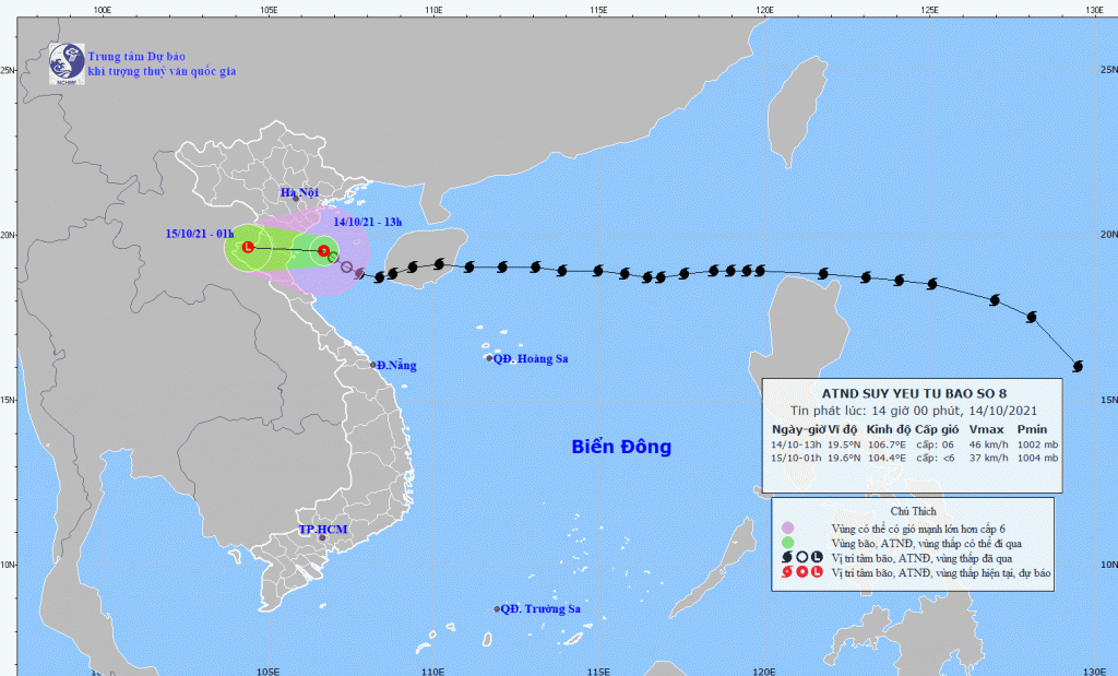 Áp thấp nhiệt đới di chuyển ngay trên vùng biển từ Nam Định đến Thanh Hóa - Ảnh 1.