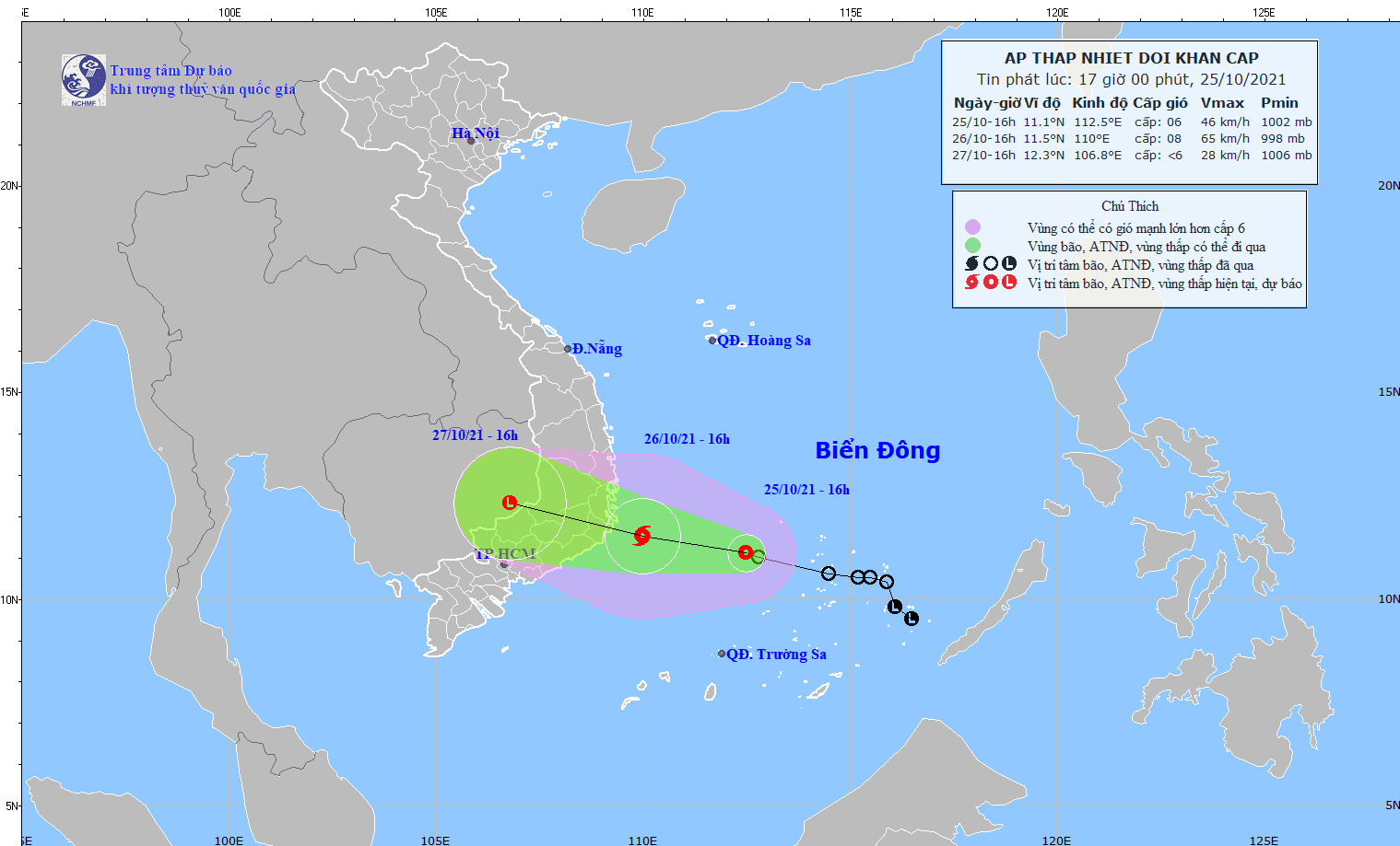 Áp thấp nhiệt đới trên Biển Đông cách Ninh Thuận khoảng 370km - Ảnh 1.