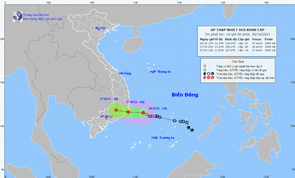 Áp thấp nhiệt đới giật cấp 9, cách Khánh Hoà khoảng 220km - Ảnh 1.