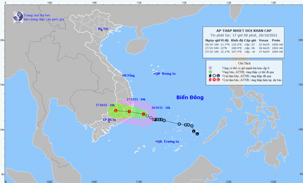 Áp thấp nhiệt đới tiến sát khu vực đất liền từ Khánh Hòa đến Bình Thuận - Ảnh 1.