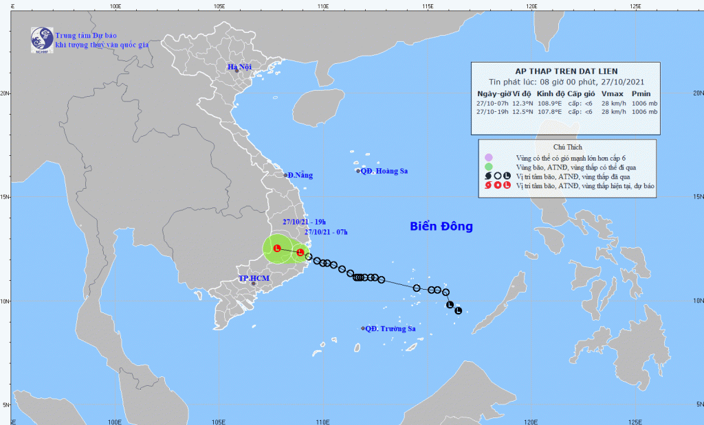 Áp thấp nhiệt đới suy yếu thành một vùng áp thấp và đi vào đất liền tỉnh Khánh Hòa - Ảnh 1.