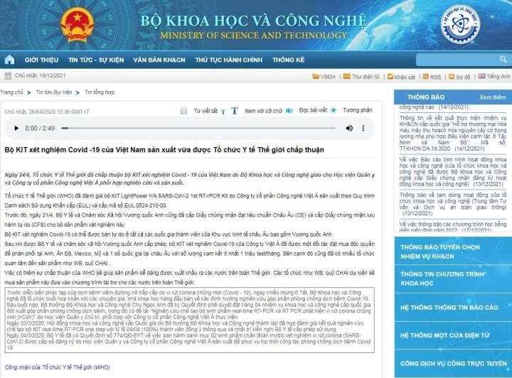 Bộ KH&CN đính chính thông tin 'kit test COVID-19 của Việt Á được WHO chấp thuận' - Ảnh 1.