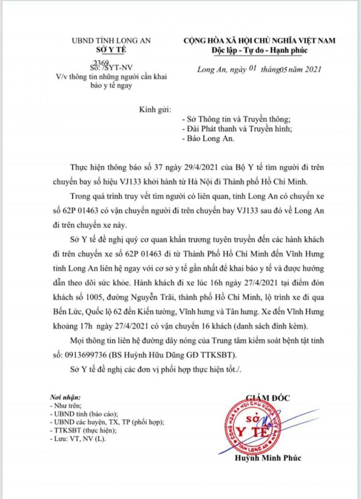 Thông báo của Sở Y tế tỉnh Long An về việc tìm kiếm những người liên quan đến bệnh nhân 2910 tại TPHCM.jpg