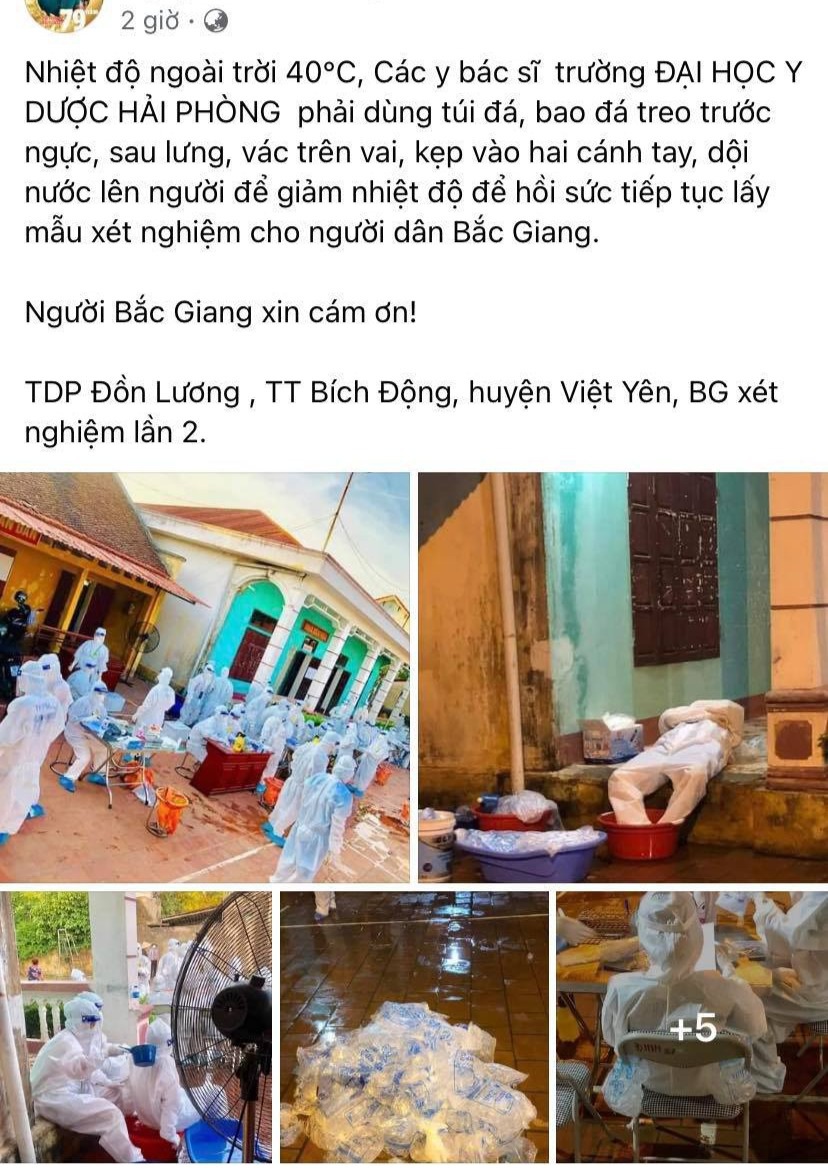 Thương cảm hình ảnh y bác sĩ 'dội nước đá lên người làm mát' tại Bắc Giang - Ảnh 1.