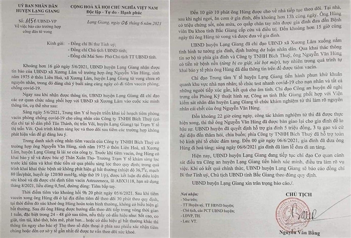 Điều tra nguyên nhân tài xế Bắc Giang chết sau khi tiêm vaccine phòng COVID-19 - Ảnh 1.