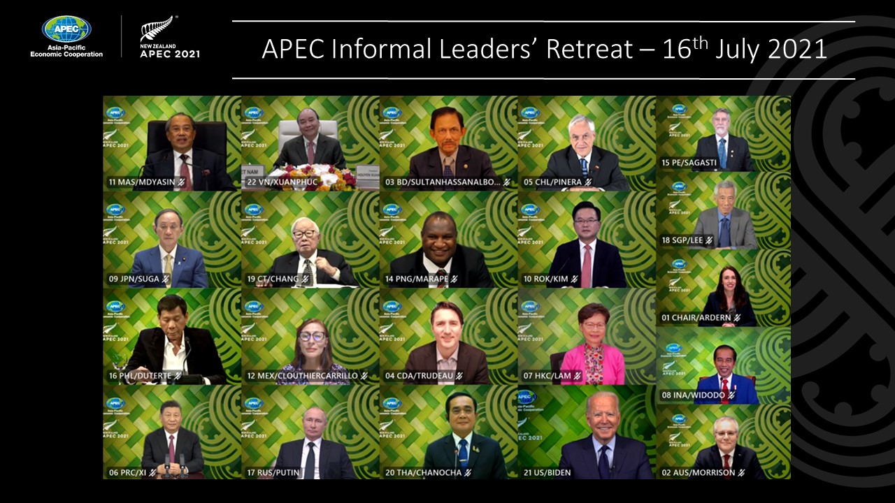 Các nhà lãnh đạo APEC tham dự hội nghị thượng đỉnh trực tuyến vào tối qua. Nguồn APEC2021.jpg