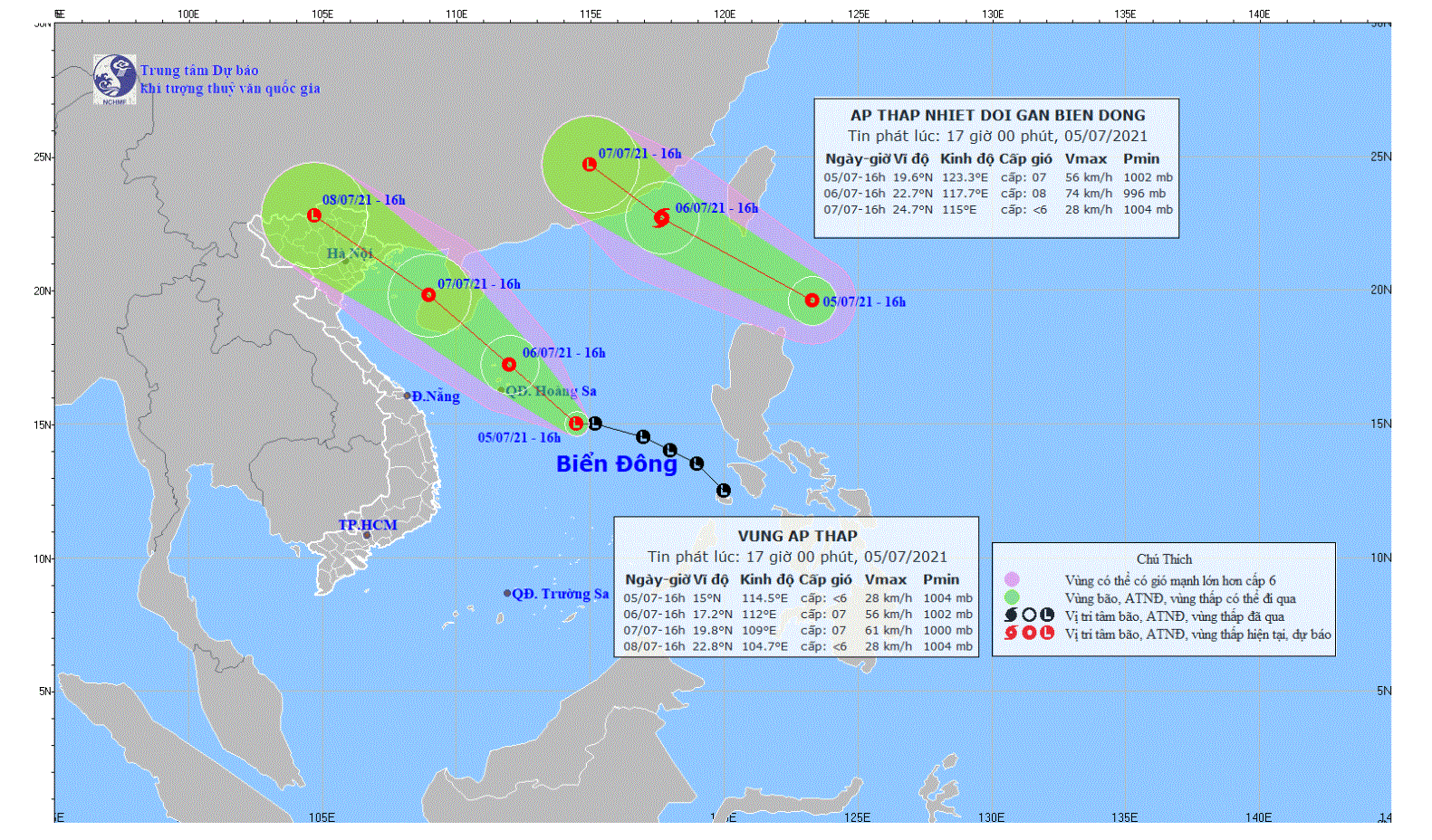 Áp thấp nhiệt đới và vùng áp thấp nhiệt đới hoạt động song song trên biển Đông, dự báo mạnh lên thành bão - Ảnh 1.