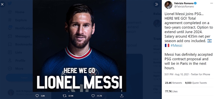 Messi chốt hợp đồng với PSG, lên đường sang Pháp - Ảnh 1.
