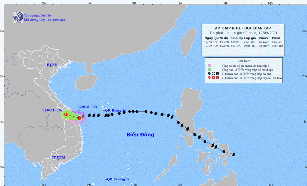 Áp thấp nhiệt đới ít di chuyển và gây mưa to từ Đà Nẵng đến phía Bắc Quảng Ngãi - Ảnh 1.