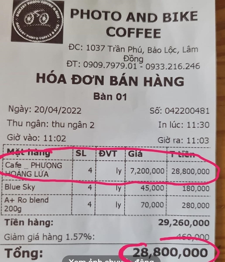 Ly cà phê ở Lâm Đồng có giá 7,2 triệu đồng: Chủ quán nói gì? - Ảnh 1.