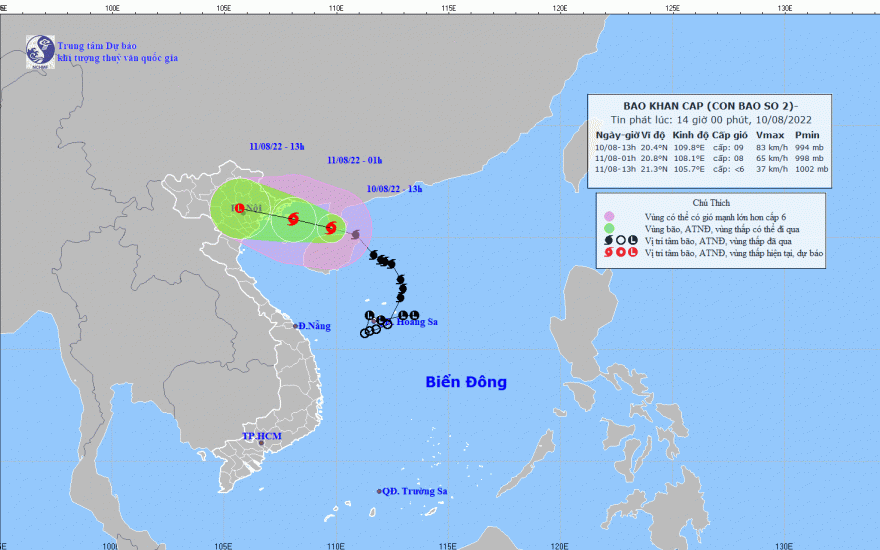 Bão số 2 hướng thẳng về đất liền Hải Phòng - Quảng Ninh, Hà Nội mưa to từ đêm nay 10/8 - Ảnh 1.