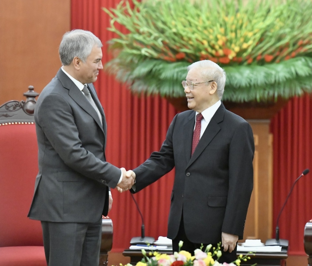 Tổng Bí thư Nguyễn Phú Trọng tiếp Chủ tịch Duma quốc gia Liên bang Nga - Ảnh 1.