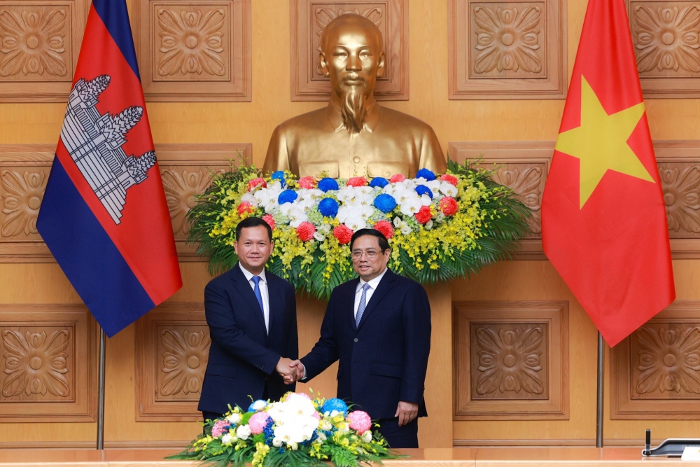 Ảnh: Toàn cảnh lễ đón và hội đàm giữa Thủ tướng Việt Nam và Thủ tướng Campuchia- Ảnh 8.