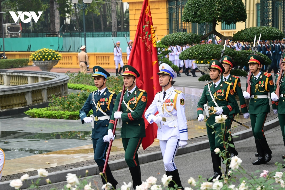 Ảnh: Toàn cảnh lễ đón và hội đàm giữa Thủ tướng Việt Nam và Thủ tướng Campuchia- Ảnh 3.