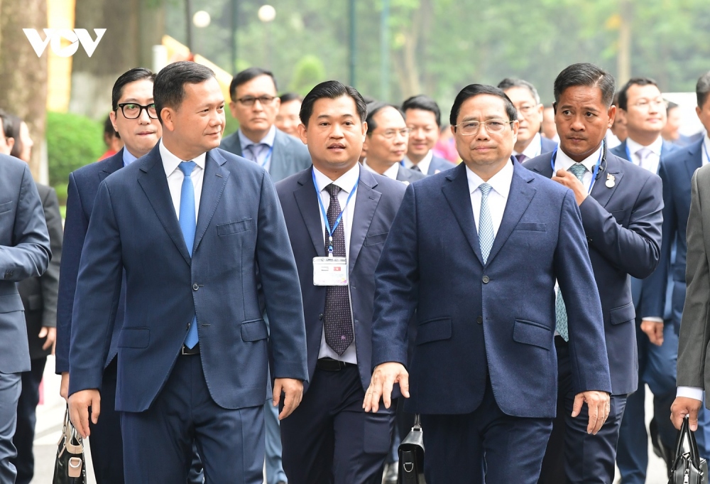 Ảnh: Toàn cảnh lễ đón và hội đàm giữa Thủ tướng Việt Nam và Thủ tướng Campuchia- Ảnh 7.