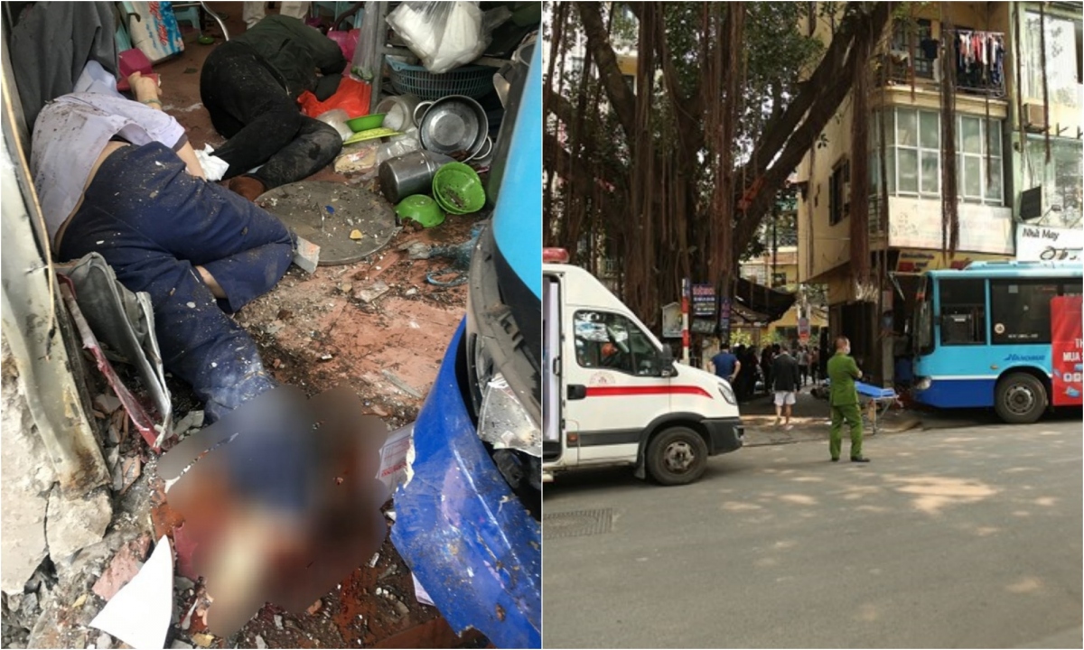 Xe buýt mất lái đâm vào quán ăn ở Hà Nội, 3 người bị thương nặng - Ảnh 1.