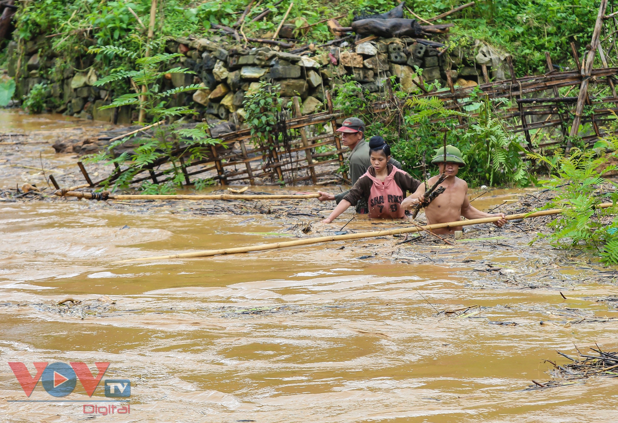 Mặc nước lũ cuồn cuộn, người dân Điện Biên vẫn đua nhau đi vớt củi, bắt cá- Ảnh 1.