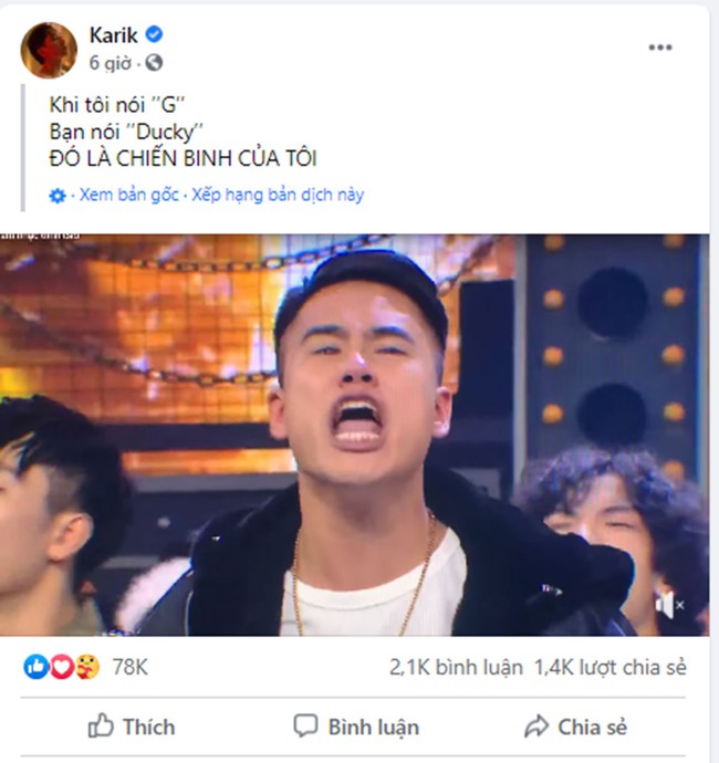 Karik chia sẻ clip gây tranh cãi của GDucky trong đêm chung kết Rap Việt - Ảnh 1.