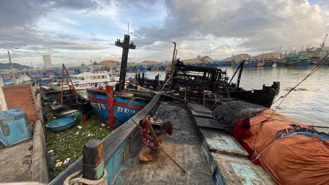 Bình Định: Nhiều tàu cá neo đậu bị cháy trong đêm - Ảnh 2.