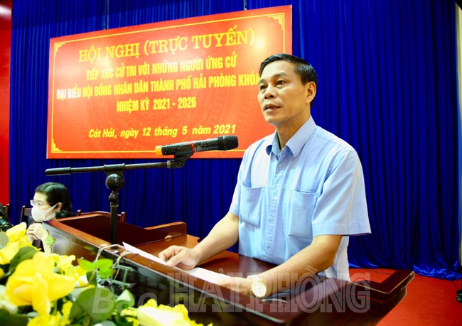 Đồng chí Nguyễn Văn Tùng, Chủ tịch UBND thành phố cùng các ứng cử viên đại biểu HĐND thành phố tiếp xúc cử tri tại huyện Cát Hải - Ảnh 3.