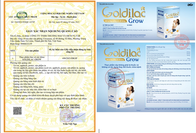 Cần làm rõ vấn đề quảng cáo sữa Goldilac Grow của công ty F2B - Ảnh 2.