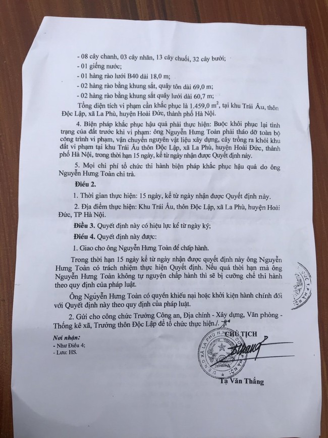 Hà Nội: Cần làm rõ vì sao Phó chủ tịch UBND xã La Phù ban hành thông báo cưỡng chế vượt thẩm quyền - Ảnh 3.