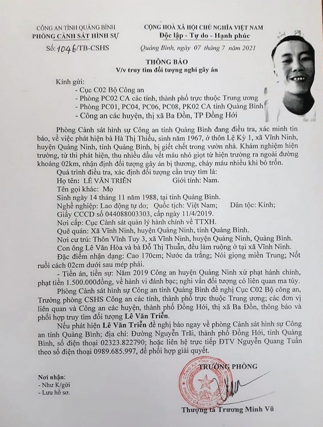 Quảng Bình: Truy tìm đối tượng tình nghi giết người phụ nữ trong vườn nhà - Ảnh 1.