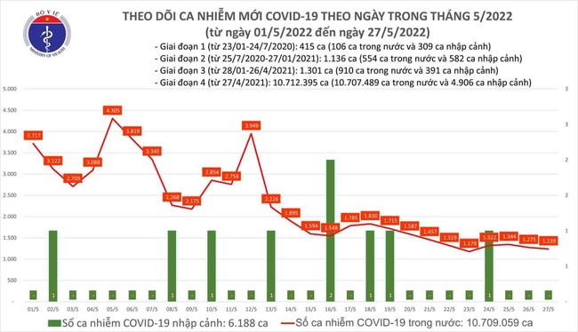 Ngày 27/5, cả nước có 1.239 ca mắc COVID-19 - Ảnh 1.