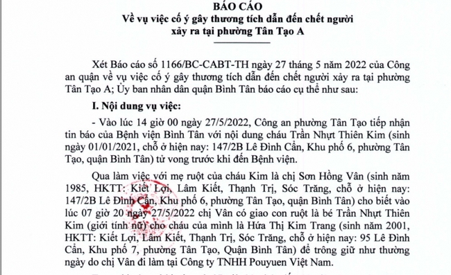 TP.HCM: Quận Bình Tân thông tin về vụ bé gái bị bạo hành đến tử vong - Ảnh 1.