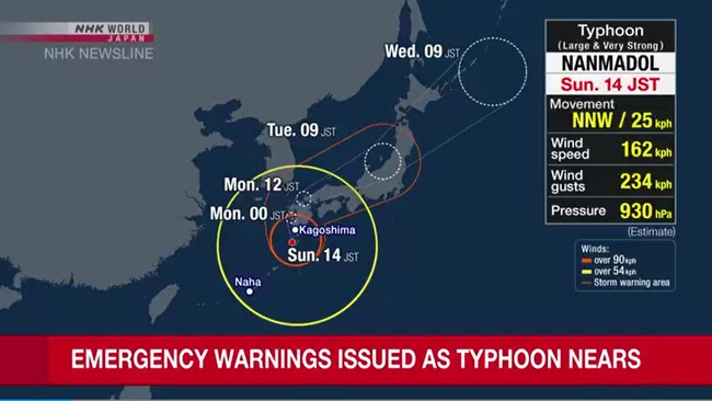 Nhật Bản hối thúc gần 2 triệu người sơ tán để ứng phó với siêu bão Nanmadol - Ảnh 1.
