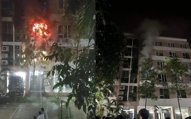Căn hộ trong toà chung cư 6 tầng ở Hà Nội bốc cháy trong đêm - Ảnh 1.