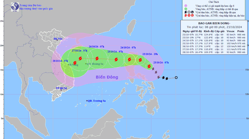 Bão Trà Mi sẽ đi vào Biển Đông với sức gió mạnh nhất cấp 9, giật cấp 11