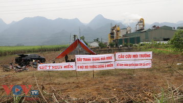 Dân dựng lán “bảo vệ hiện trường” nghi xả thải của nhà máy sản xuất gỗ ở Hòa Bình 