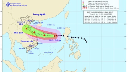 Bão số 13 sẽ gây gió giật cấp 13 trên vùng biển các tỉnh từ Quảng Bình đến Quảng Nam