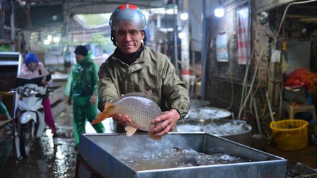 Ảnh: Người lao động tay trần bắt cá, khiêng đá lạnh giữa cái rét tê tái ở Hà Nội