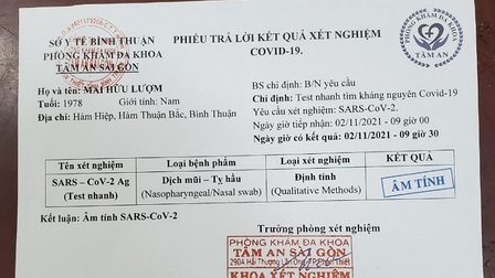 Bình Thuận: Bắt 4 đối tượng làm giả, mua bán giấy xét nghiệm COVID-19