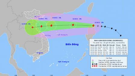Tin bão gần Biển Đông: Bão Kompasu đi vào Biển Đông trong đêm nay và mạnh thêm