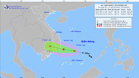 Áp thấp nhiệt đới trên Biển Đông cách Ninh Thuận khoảng 370km