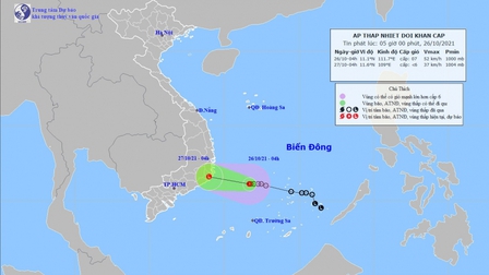 Thời tiết hôm nay: Áp thấp nhiệt đới sẽ đi vào Bình Thuận - Khánh Hòa và suy yếu dần