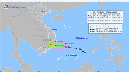 Áp thấp nhiệt đới giật cấp 9, cách Khánh Hoà khoảng 220km