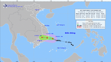 Áp thấp nhiệt đới tiến sát khu vực đất liền từ Khánh Hòa đến Bình Thuận