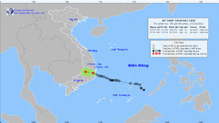 Áp thấp nhiệt đới suy yếu thành một vùng áp thấp và đi vào đất liền tỉnh Khánh Hòa
