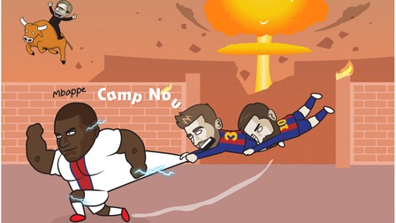 Biếm họa 24h: Messi và Pique bất lực trước 'máy chạy' Mbappe