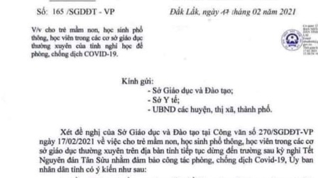Đắk Lắk: Điều tra công văn giả mạo cho học sinh nghỉ học phòng dịch Covid-19