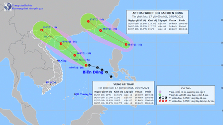 Áp thấp nhiệt đới và vùng áp thấp nhiệt đới hoạt động song song trên biển Đông, dự báo mạnh lên thành bão