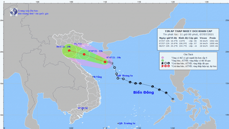 Tin áp thấp nhiệt đới khẩn cấp: Đêm 7/7, áp thấp nhiệt đới đổ bộ vào đất liền từ Quảng Ninh đến Nghệ An