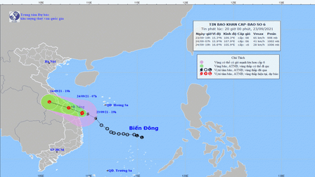 Bão số 6 gió giật cấp 10, tâm bão đang trên vùng biển từ Quảng Trị đến Quảng Ngãi