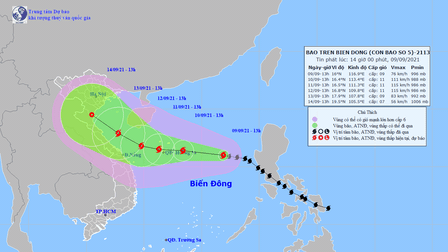 Tin bão trên biển Đông: Bão số 5 di chuyển theo hướng Tây có thể giật cấp 13